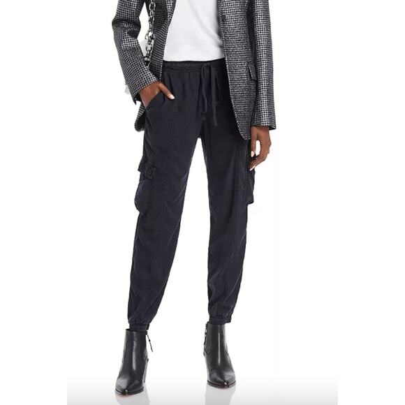 Bella Dahl Cargo Track Jogger Pants Black with Drawstring Womens Lyocell Capsule - Picture 1 of 13